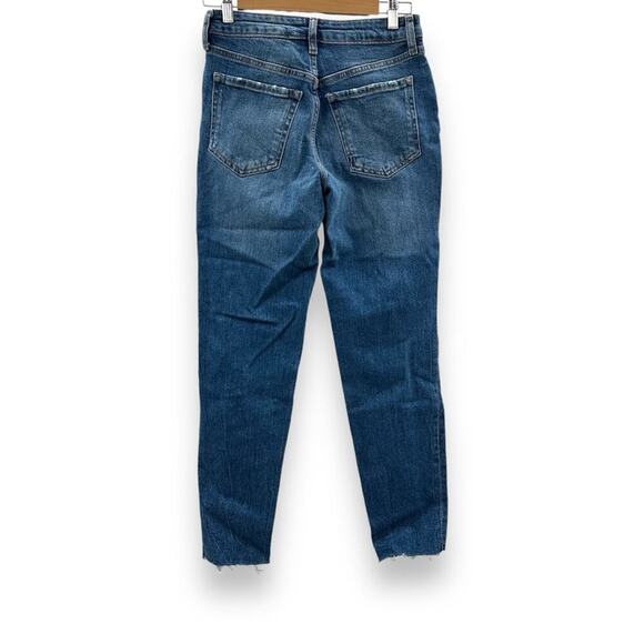 Old Navy O.G. Straight High Rise Dark Wash Distressed Ankle Jeans Sz 0 - Picture 4 of 12